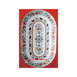<b>White</b> Marble Inlay <b>Round</b> Mosaic <b>Table</b> Top - Product Image 1