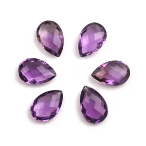 Quartz améthyste violet 12x16 MM laboratoire en forme de poire à facettes créé de haute qualité pierre précieuse en vrac faisant boucle d'oreille pendante - Product Image 1
