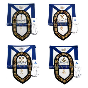 Nouveau tablier en cuir d'officier de loge bleu maçonnique fabriqué à la main avec patch brodé bleu Regalia artisanat de couture et de couture - Product Image 2