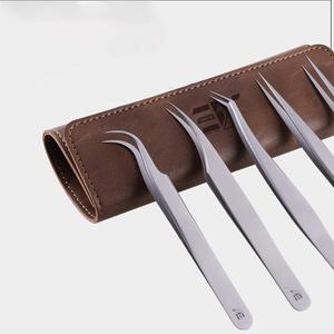 5 pièces ensemble antistatique en acier inoxydable argent pince à cils trousse à outils étui en cuir greffage Extension de cils pince à épiler miroir - Product Image 1