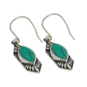 Boucles d'oreilles pendantes élégantes en argent sterling 925, pierre précieuse turquoise verte naturelle, bijoux de fête fins, cadeau pour femme et fille - Product Image 1