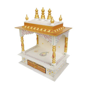 Mandir de madera hecho a mano de oro blanco, regalo de boda indio clásico, Altar montado en la pared, hogar, Pooja Ghar, templo de adoración tradicional - Product Image 4