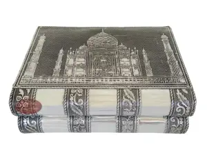 Antika TAJ MAHAL tasarlanmış, gümüş METAL kaplama, ahşap el yapımı takı hediye kutusu (6.5 "x 4" x 2 "inç)