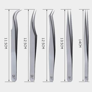 5 pièces ensemble antistatique en acier inoxydable argent pince à cils trousse à outils étui en cuir greffage Extension de cils pince à épiler miroir - Product Image 4