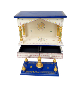 Templo pintado a mano en Mandir de madera con 2 cajones para el hogar tradicional Pooja Mandir montado en la pared Mandap madera India para adoración - Product Image 3