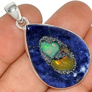 Más caliente nueva llegada 925 plata esterlina forma de pera natural sodalita piedra preciosa plata colgante joyería proveedor ODM OEM al por mayor - Product Image 1