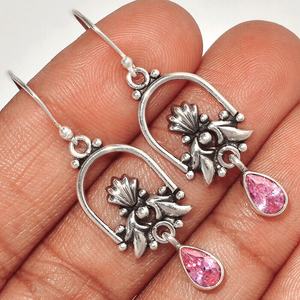 Pendientes de piedras preciosas de kunzita rosa con forma de pera de plata de ley 925, joyería para mujer, proveedor ODM OEM, novedad - Product Image 1