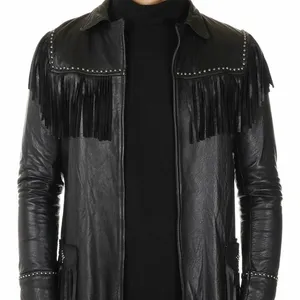 High Quality Men Black Western Wear Cowhide Soft Leather Jacket Cowboy Style Jacket