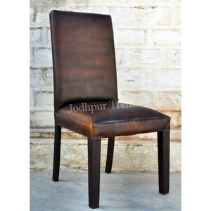 Silla de comedor industrial moderna con asiento de cuero genuino y pata de madera para uso en cafetería y restaurante - Product Image 1