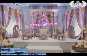 Majestuoso escenario dorado tradicional para Bodas de Sri Lanka Material de fibra real inspirado en la configuración del escenario de boda Maharaja - Product Image 5