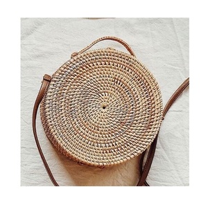 Bolsos de cuero cruzados hechos a mano de estilo Vintage Bali/bolso de playa redondo de paja/bolso de mimbre circular para niñas (Sandy 0084587176063 WS) - Product Image 1
