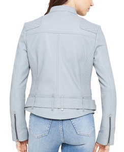 Center Zip Quilt Shoulder Leather <b>Jacket</b> Stylish Women's Biker Outerwear Soft Genuine Lambskin Comfortable and Trendy Wear - Product Image 3