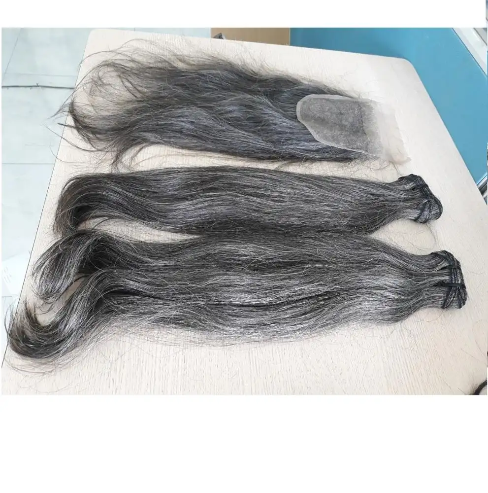 Cheveux vietnamiens gris naturels vierges, fermeture grise naturelle des cuticules alignées cheveux de vieilles femmes HD LACE