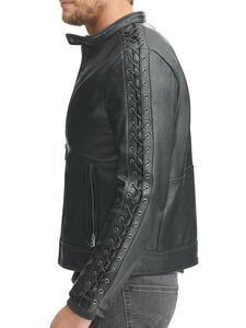 แจ็กเก็ตขี่มอเตอร์ไซค์แบบมีสไตล์มีเชือกผูกข้อมือถึงไหล่เสื้อกีฬาหนังแท้คลาสสิกเสื้อนอกสุดหรู - Product Image 4