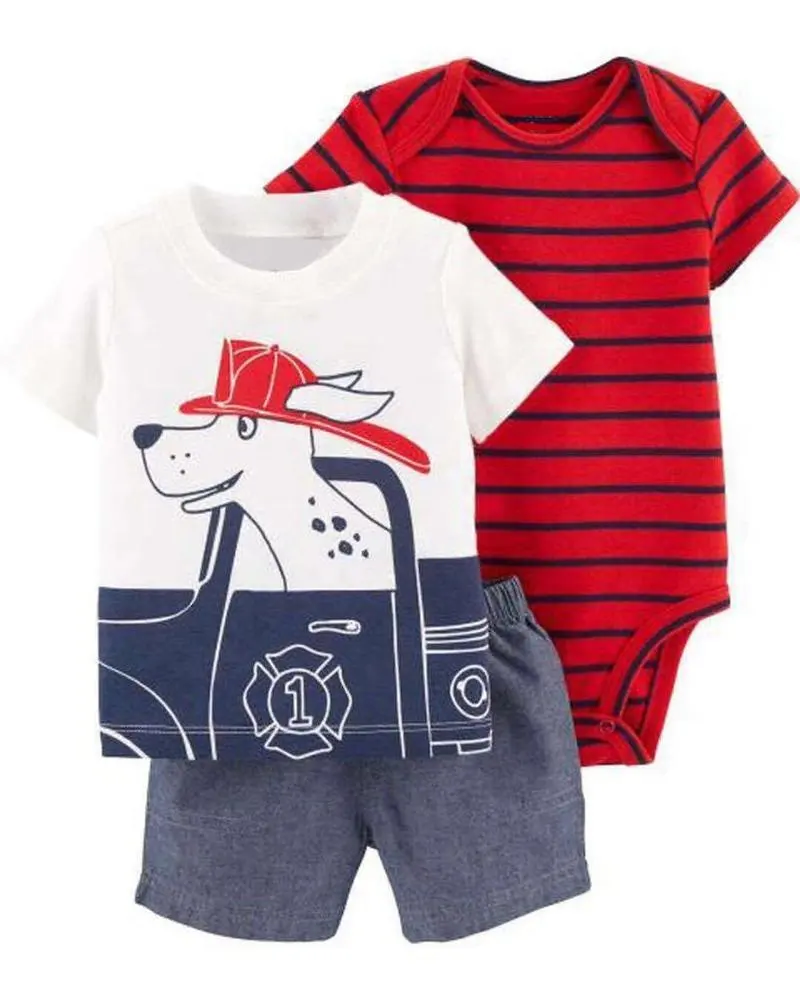 3pcs 도매 100% 면화 귀여운 바디 슈트 티셔츠 바지 신생아 아기 옷