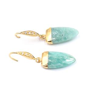 Amazonita-pendientes de plata de ley con forma de marquesa, aros para la oreja, de 36 a 37 MM, con circonita, dorado, electrochapado - Product Image 2