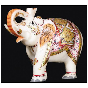Figurine d'éléphant en marbre doré peint à la main, exquise - Product Image 1