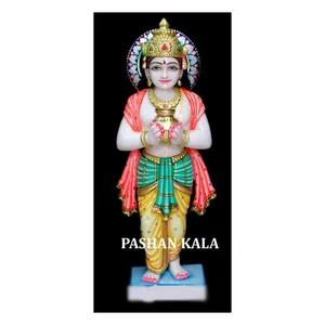 Estatuas de Dioses Hindúes Kuber de Mármol Blanco Hechas a Mano y Coloridas - Product Image 1