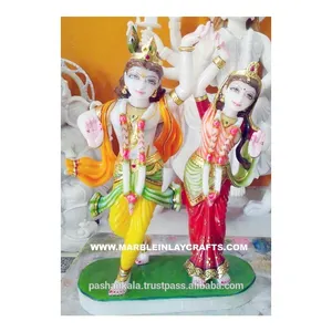 Makrana-estatua de Radha Krishna Jugal Jodi, estatua de mármol blanco colorida pintada a mano, posición de baile bonita