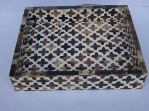 Handmade Brown White Curving Tray Design Bone Inlay Customizable Size Kitchen Guest Serving Tray Metal Material for <b>Keepsake</b> - Product Image 5