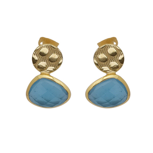 Piedras preciosas de Calcedonia Aqua, joyería de plata de ley 925, pendientes de tuerca chapados en oro, pendiente de moda para boda de aniversario. - Product Image 1