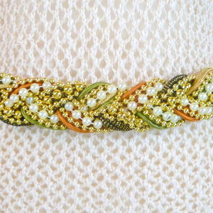 Cinturón de cuerda trenzada con cuentas de perlas naranja/rojo óxido vintage Hecho a mano Magic - Product Image 1