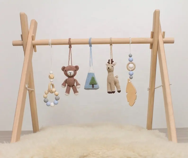 Jouet en bois pour bébé, gymnastique avec Crochet, motif cerf et ours, gymnastique écologique pour enfants, 12 pièces