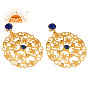 Natural Blue Aventurine Earrings 18K Gold Plated Filigree <b>Design</b> Earrings Fashion <b>Jewelry</b> Wholesaler - Product Image 2