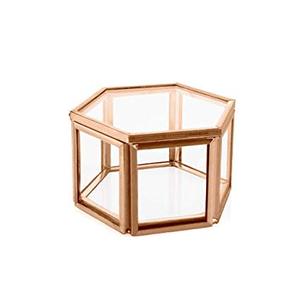 Boîte à anneaux géométriques hexagonaux, boîte moderne en verre or Rose, 3x1.5 pouces, livraison gratuite - Product Image 1