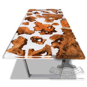 Table de salle à manger de restaurant en résine époxy en bois d'acacia de design industriel pour la cuisine, l'école, l'extérieur, le salon, l'atelier et l'hôpital. - Product Image 3