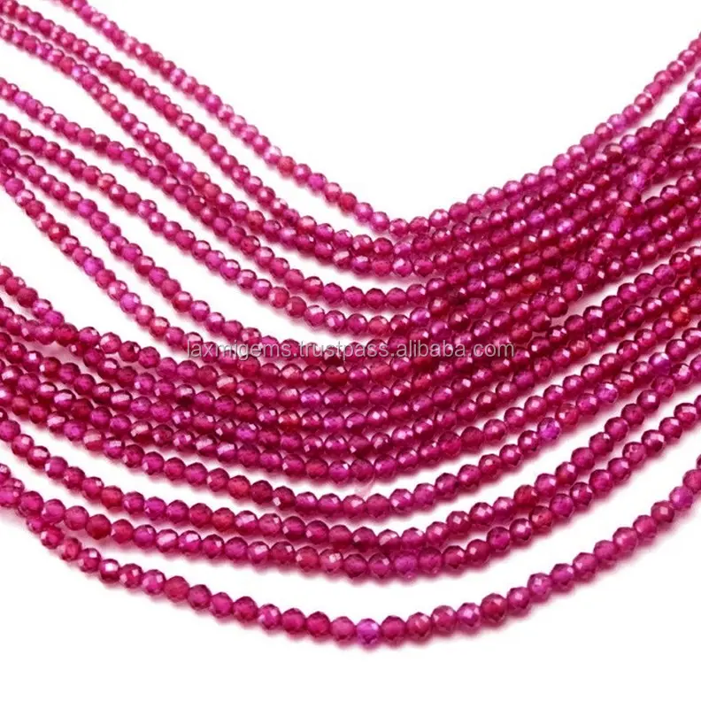 Indian hand polish round micro faceted high quality ruby gemstone beads wholesale supplier