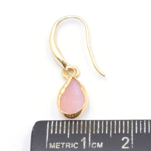 Druzy สีชมพู27ถึง28มม. พร้อมหูลวดลูกแพร์รูปร่างต่างหูชุบทอง - Product Image 4