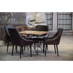 ชุดเฟอร์นิเจอร์ห้องรับประทานอาหาร4ชิ้นทำมือโต๊ะไม้พร้อมเก้าอี้หนังสำหรับใช้ในบ้าน - Product Image 1