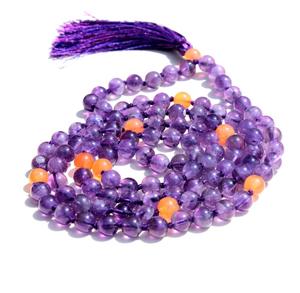 Collar de cuentas Mala de 108 de alta calidad, estilo bohemio, joyería de Yoga hecha a mano larga, regalo, amatista, piedra preciosa cornalina para budismo - Product Image 6