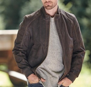 Veste en cuir véritable de style motard pour hommes, confortable, avec fermeture éclair et doublure intérieure pour vêtements de sport d'hiver - Product Image 2