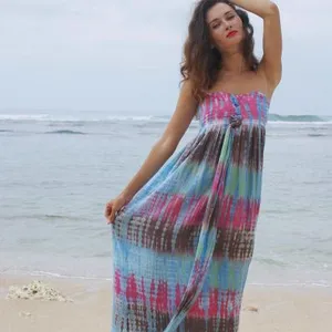 new designer fashionable women clothing  off shoulder tie dye long dress rayon fabric gypsy inspiration beachwear soft wear