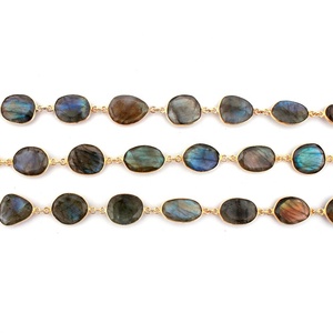 Cabochon en pierre précieuse Labradorite, bijou chaîne en plaqué or, connecteur de lunette - Product Image 3