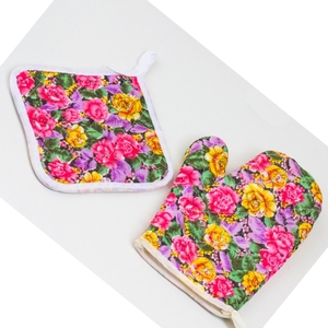 Belle fleur imprimée Design multicolore 100% coton mitaines de four avec porte-pot pour la cuisine utilisation directe approvisionnement - Product Image 1