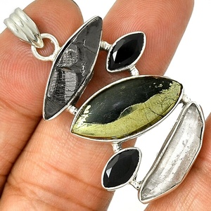 Pendentif en argent sterling 925 le plus vendu avec pyrite et pierres précieuses multiples pour unisexe, fournisseur en gros de pendentifs, bijoux ODM OEM - Product Image 1