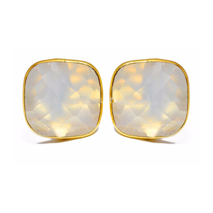 Pendientes chapados en oro de Calcedonia blanca antigua Natural, pendientes de piedras preciosas Vintage hechos a mano, Plata de Ley 925 para mujer, joyería - Product Image 1