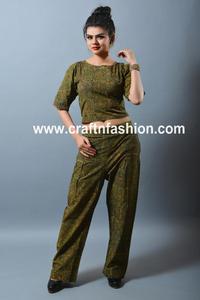 Conjunto de dos piezas informal bohemio para mujer-Top y pantalón corto de algodón a juego con media manga-Traje de verano - Product Image 2