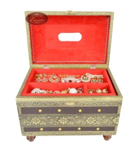 BIG BROWN TREASURE <b>CHEST</b> (RAJWADI PITARA) STYLE, ARTIFICIAL LEATHER FINISH, <b>WOODEN</b> HANDMADE JEWELLERY BOX (12"x8"x8" INCH) - Product Image 3