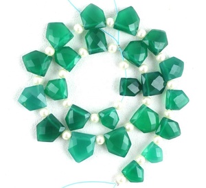 Natural <b>Green</b> Onyx Faceted Pentagon Shape Gemstone Briolette Beads <b>Top</b> Quality Making DIY Necklace Wholesale - Product Image 4