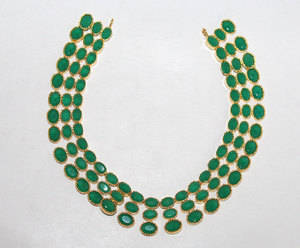 41.39gm <b>Beautiful</b> Design Emerald Gemstone Gold Plated <b>Earrings</b>, Pendants & Necklace Set Jewelry - Product Image 1
