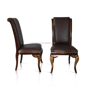 Chaise de salle à manger en bois massif avec cuir Mobilier de maison fait main - Product Image 4