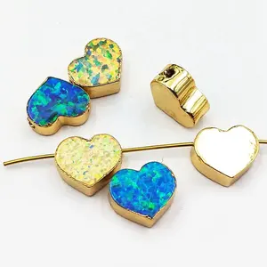 Groothandel Kleine Grootte Vergulde Blauw Wit Opal Heart Shape Connectors kralen Opalen ronde Hanger Kraal Voor Maken Sieraden