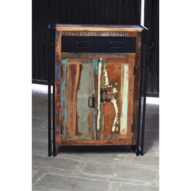 Industrial Iron Wooden Sideboard Solid Indian Reclaimed Wooden Furniture Front Door Wooden Sideboard