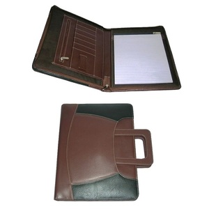 Leather Padfolio Organizer with Handle / Zipper <b>Portfolio</b> case with Notepad Holder for A4 Notepad and Your Essentials, Brown - Product Image 1
