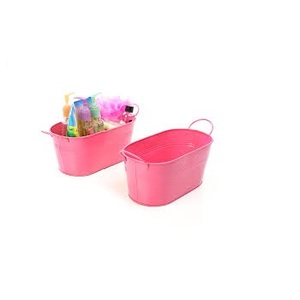 Classic Design Metal Flower round Storage <b>Baskets</b> Galvanized Oval Party Tub Pink Color for <b>Garden</b> <b>Garden</b> Pink Color Flower Tubs - Product Image 1