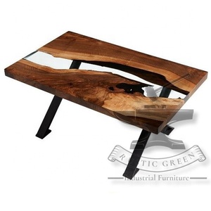 Table basse industrielle moderne sur pieds croisés en résine époxy mobilier polyvalent pour la maison école salon salle à manger cuisine - Product Image 6